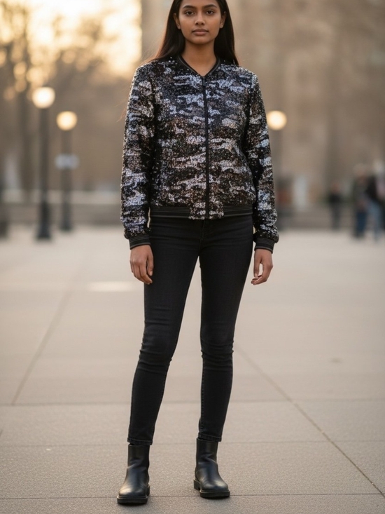 Sanctuary Jackets & Blazers - Sanctuary Black and Silver Sequin Bomber Jacket